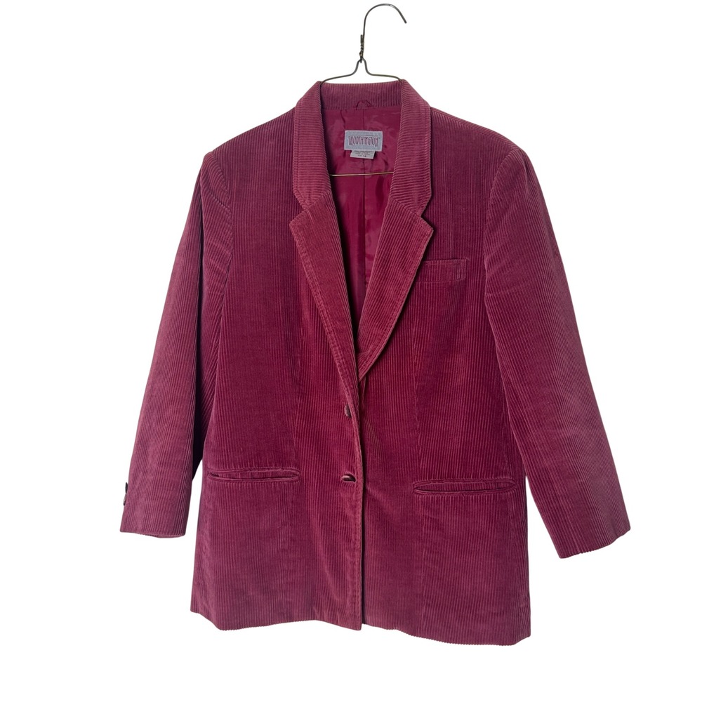 Worthington Vintage Burgundy‎ Cotton Corduroy Blazer Jacket Size 14